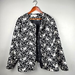 COLDWATER‎ CREEK Floral Structured Jacket Blazer Crew Neck Black White Womens 24